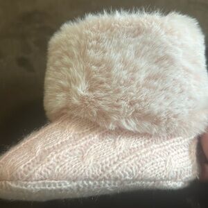 Light pink fuzzy cable knit baby girl boots